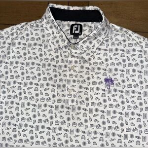 FootJoy FJ Shirt Men XL Travel Print Lisle Self Collar Golf Polo Sea Palms SSI